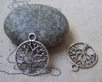 Accessories - 20 Pcs Of Antique Silver Flat Filigree Life Tree Ring Charms 20x24mm A4938
