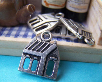 Accessories - 20 Pcs Of Antique Silver Flat House Charms 13x16mm A890