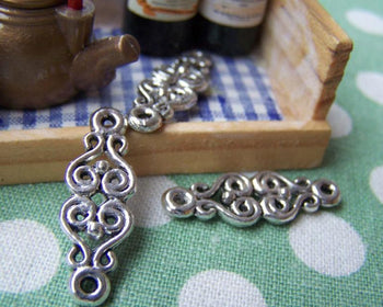 Accessories - 20 Pcs Of Antique Silver Flower Connector Charms 8.5x25mm A969