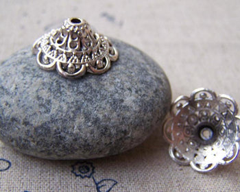 Accessories - 20 Pcs Of Antique Silver Flower Spacer Bead Caps 8x18mm A1133