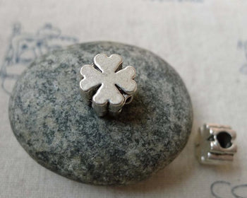 Accessories - 20 Pcs Of Antique Silver Four-Leaf Clover Lucky Flower Beads 7x10mm Double Sided A5852