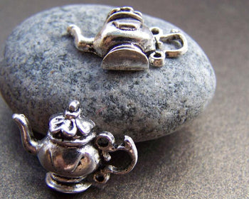 Accessories - 20 Pcs Of Antique Silver Half Teapot Charms 15x21mm A1294