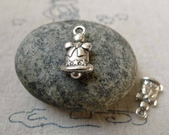 Accessories - 20 Pcs Of Antique Silver Jingle Bell Christmas Charms 9x14mm A6453