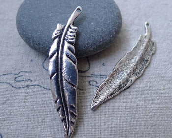 Accessories - 20 Pcs Of Antique Silver Long Feather Charms 9x44mm A7673