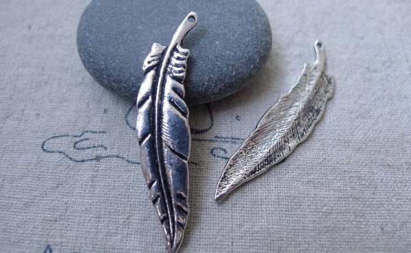 Accessories - 20 Pcs Of Antique Silver Long Feather Charms 9x44mm A7673