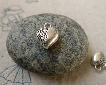 Accessories - 20 Pcs Of Antique Silver Lovely 3D Heart Charms 10mm A6304