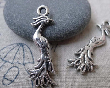 Accessories - 20 Pcs Of Antique Silver Lovely Phoenix Bird Charms 12x31mm Double Sided A7560