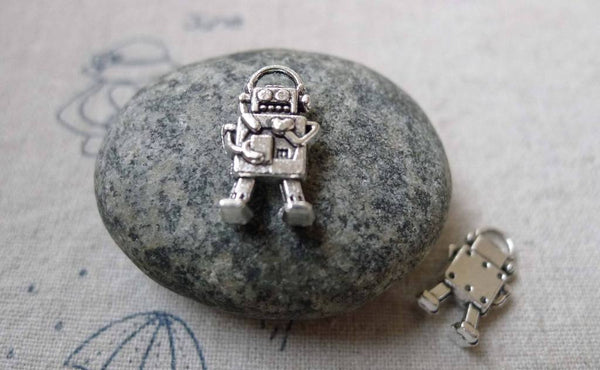 Accessories - 20 Pcs Of Antique Silver Lovely Robot Charms 9x17mm A6331