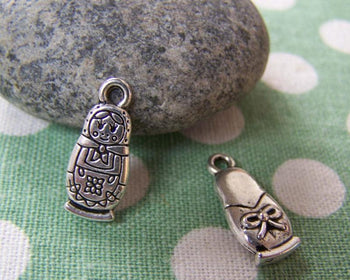 Accessories - 20 Pcs Of Antique Silver Matryoshka Russian Doll Charms 8x17mm A1544