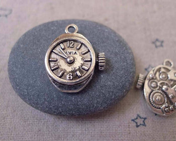 Accessories - 20 Pcs Of Antique Silver Mechanical Watch Clock Charms Pendants  12x20mm A7338