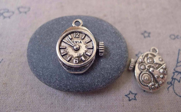 Accessories - 20 Pcs Of Antique Silver Mechanical Watch Clock Charms Pendants  12x20mm A7338