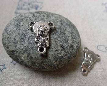 Accessories - 20 Pcs Of Antique Silver Nun Maria Three Loops Connectors Charms 12x16mm  A6033