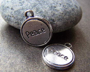 Accessories - 20 Pcs Of Antique Silver Peace Round Charms 13mm A1308