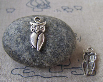 Accessories - 20 Pcs Of Antique Silver Pewter Metal Owl Charms A5336