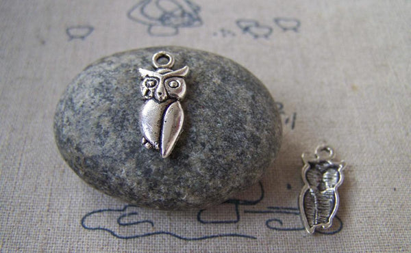 Accessories - 20 Pcs Of Antique Silver Pewter Metal Owl Charms A5336