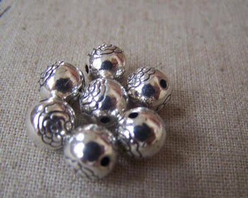 Accessories - 20 Pcs Of Antique Silver Pewter Round Flower Stamped Beads 8mm A4680