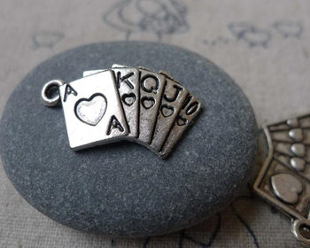 Accessories - 20 Pcs Of Antique Silver Poker Cards Royal Flush Charms  13x25mm A1373