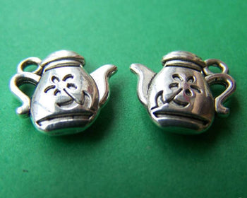 Accessories - 20 Pcs Of Antique Silver Rondelle Teapot Charms  13mm A1288