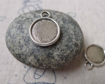 Accessories - 20 Pcs Of Antique Silver Round  Base Settings Pendant Double Sided Match 12mm Cabochon A6885