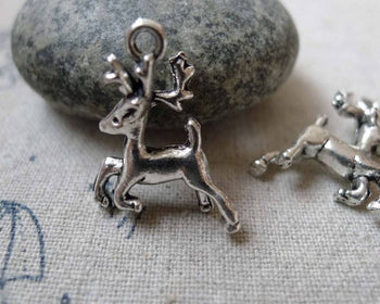 Accessories - 20 Pcs Of Antique Silver Running Deer Charms 17x22mm A6330