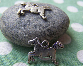 Accessories - 20 Pcs Of Antique Silver Running Horse Charms 14x18mm A553