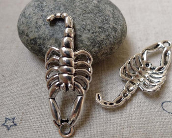 Accessories - 20 Pcs Of Antique Silver Scorpion Charms Pendants Double Sided 16x41mm A6042