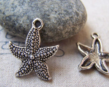 Accessories - 20 Pcs Of Antique Silver Starfish Charms 18x22mm A5781