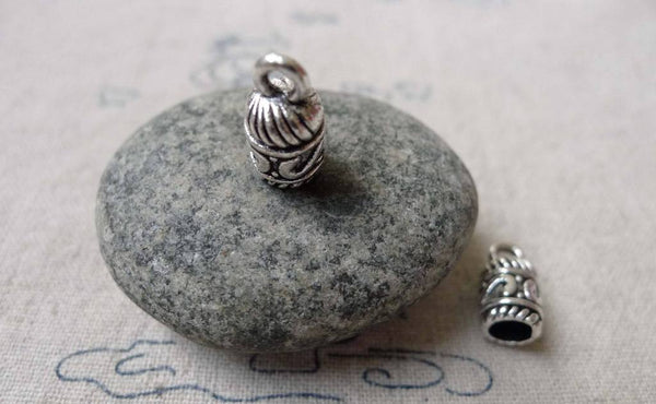 Accessories - 20 Pcs Of Antique Silver Textured Bead Tassel Caps Charms 7x13mm A6834