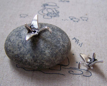 Accessories - 20 Pcs Of Antique Silver Thousand Origami Cranes Paper Crane Beads 15x20mm A5073