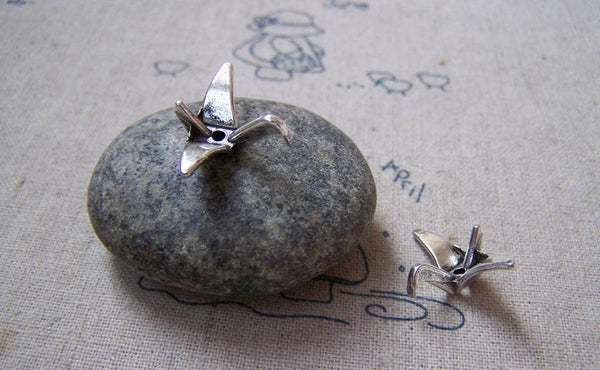 Accessories - 20 Pcs Of Antique Silver Thousand Origami Cranes Paper Crane Beads 15x20mm A5073