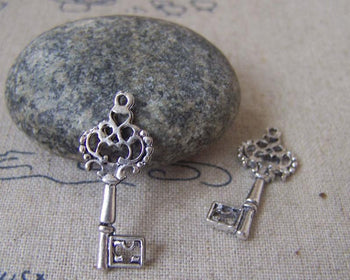 Accessories - 20 Pcs Of Antique Silver Tibetan Silver Filigree Key Charms 11x25mm A4677
