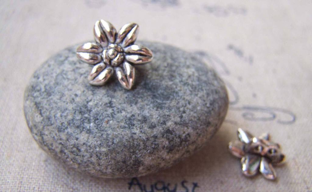 Accessories - 20 Pcs Of Antique Silver Two Hole Flower Charms Buttons 14x14mm A1006