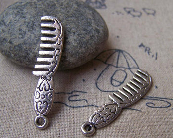 Accessories - 20 Pcs Of Antique Silver Vintage Flower Comb Charms 8x36mm A893