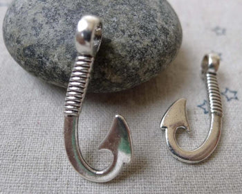 Accessories - 20 Pcs Of Antiqued Silver Fishing Hook Charms 15x30mm A6749