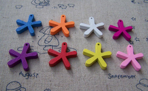 Accessories - 20 Pcs Of Assorted Color Wooden Flower Charms 23x25mm A3747