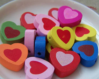 Accessories - 20 Pcs Of Assorted Color Wooden Heart Beads 17mm A3734