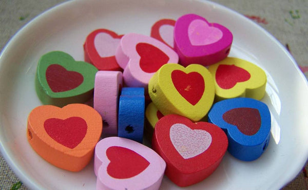 Accessories - 20 Pcs Of Assorted Color Wooden Heart Beads 17mm A3734