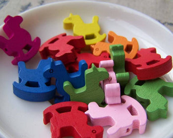 Accessories - 20 Pcs Of Assorted Color Wooden Rocking Horse Beads 17x18mm A3743