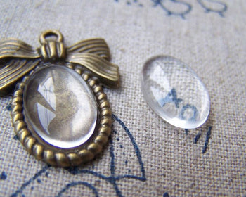 Accessories - 20 Pcs Of Crystal Glass Dome Oval Cabochon Cameo 10x14mm A3638