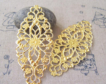 Accessories - 20 Pcs Of Gold Color Filigree Flower Embellishments 35x80mm A5170
