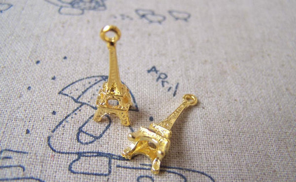 Accessories - 20 Pcs Of Gold Tone 3D Eiffel Tower Charms 8x23mm A3471