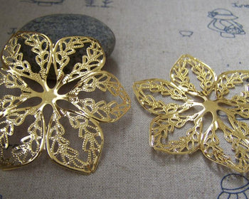 Accessories - 20 Pcs Of Gold Tone Filigree Huge Flower Embellishments 57mm A2251