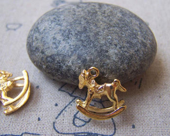 Accessories - 20 Pcs Of Gold Tone Rocking Horse Charms 15x15mm A4824