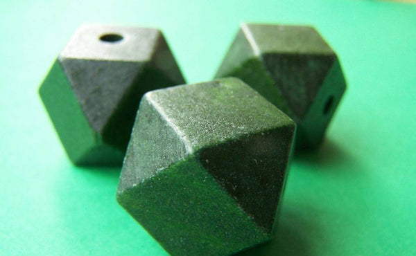 Accessories - 20 Pcs Of Green Color  Geometric Figure Solid Faceted Wood Beads Findings 21mm A3737