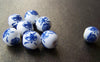Accessories - 20 Pcs Of Hand Painted Chinese Blue Ceramic Round Beads 10mm  A1864