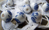 Accessories - 20 Pcs Of Hand Painted Chinese Blue Ceramic Round Beads 10mm  A1864