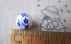 Accessories - 20 Pcs Of Hand Painted Chinese Blue Flower Ceramic Round Beads 10mm A4554