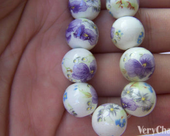 Accessories - 20 Pcs Of Hand Painted Chinese Blue Flower Ceramic Round Beads 12mm A1878