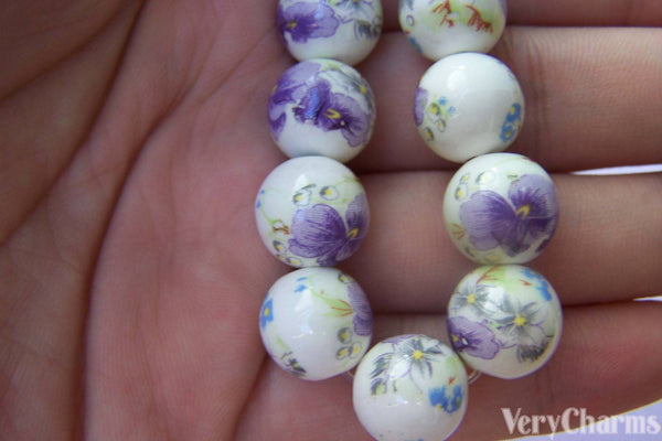 Accessories - 20 Pcs Of Hand Painted Chinese Blue Flower Ceramic Round Beads 12mm A1878