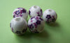 Accessories - 20 Pcs Of Hand Painted Chinese Purple Flower Ceramic Round Beads 10mm A1886